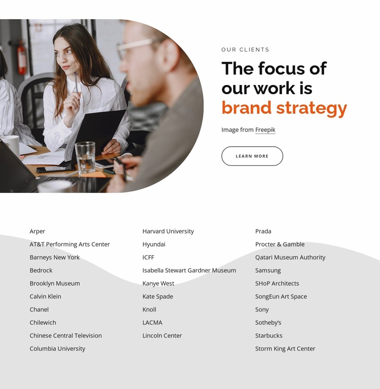 The focus of work is brand strategy WordPress Website Builder