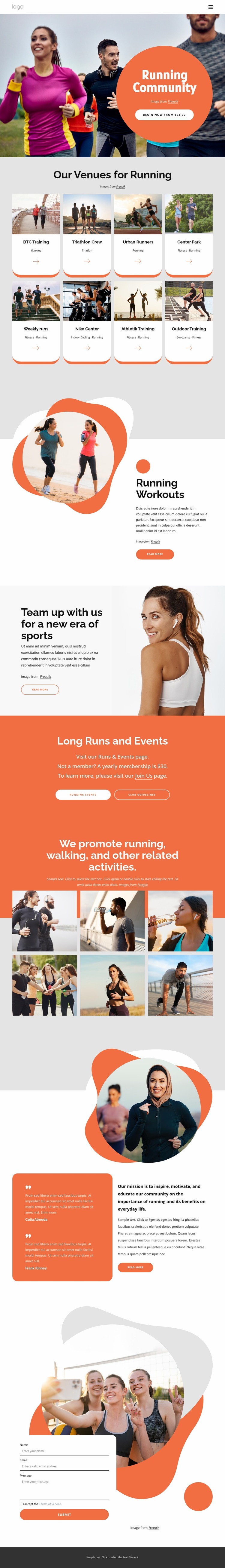 About Running Club Website Mockup