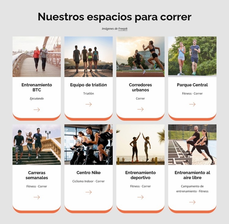 Nuestros espacios para correr Plantillas de creación de sitios web