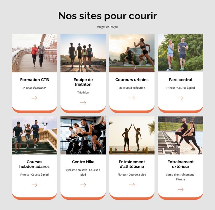 Nos sites pour courir Page de destination