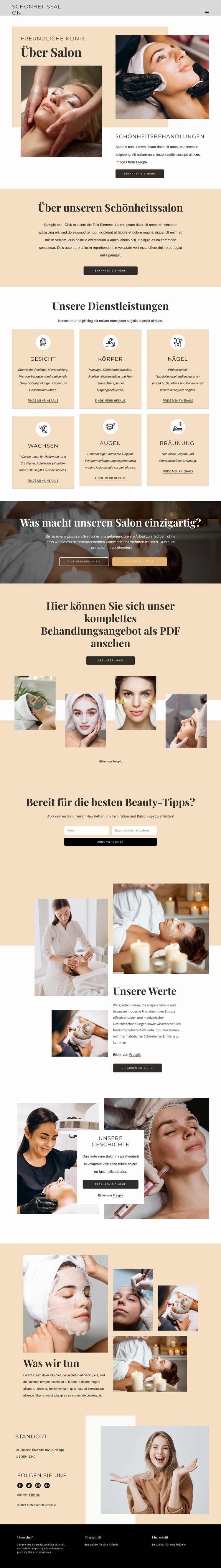 Schönheits- und ästhetische Behandlungen Landing Page