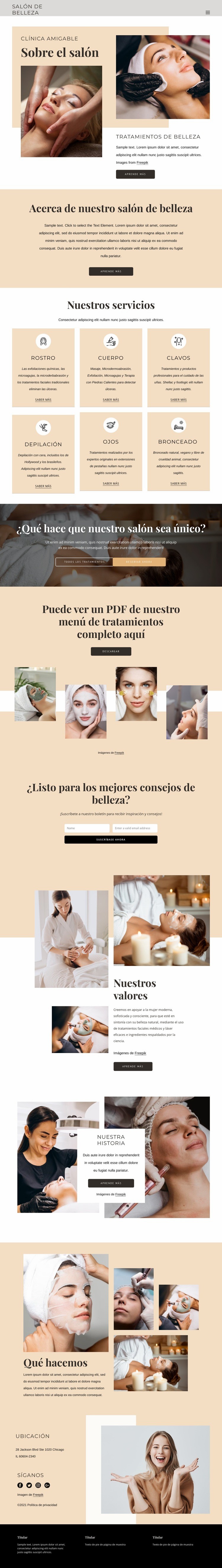 Tratamientos de belleza y estética. Creador de sitios web HTML