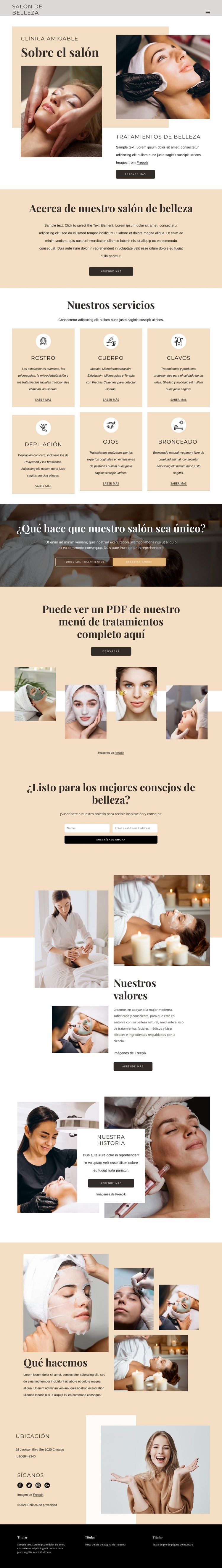 Tratamientos de belleza y estética. Plantillas de creación de sitios web