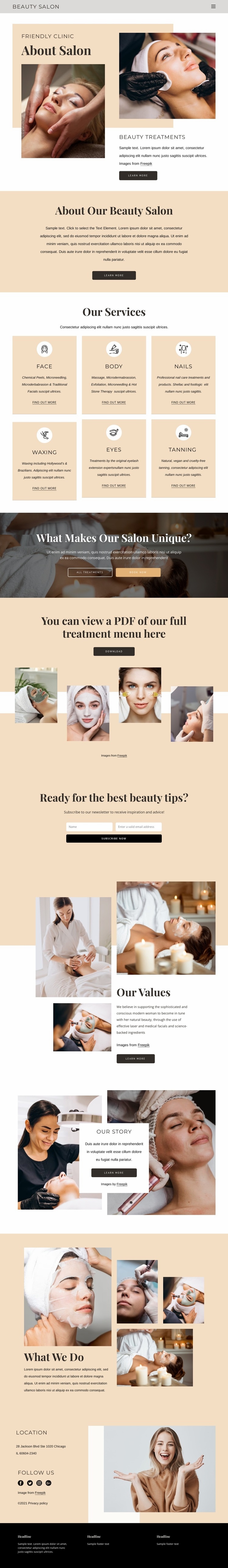 Beauty and aesthetic treatments Homepage Design