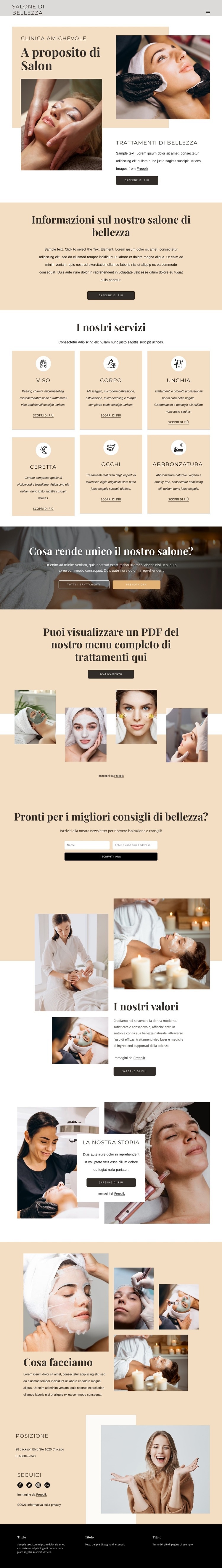 Trattamenti estetici e di bellezza Mockup del sito web