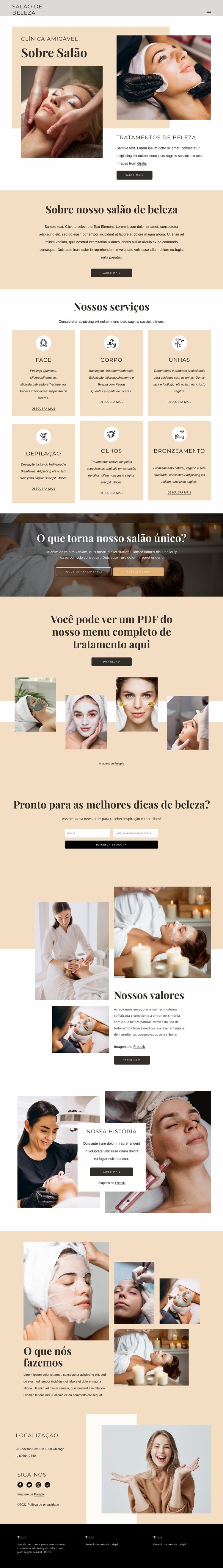 Tratamentos de beleza e estética Modelo de uma página