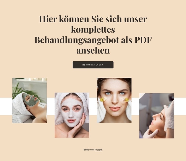 Vollständiges Behandlungsmenü Landing Page