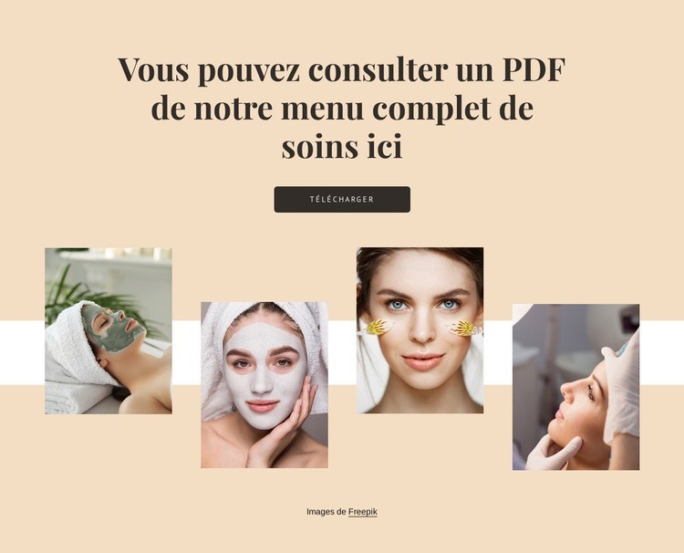 Menu complet des soins Page de destination