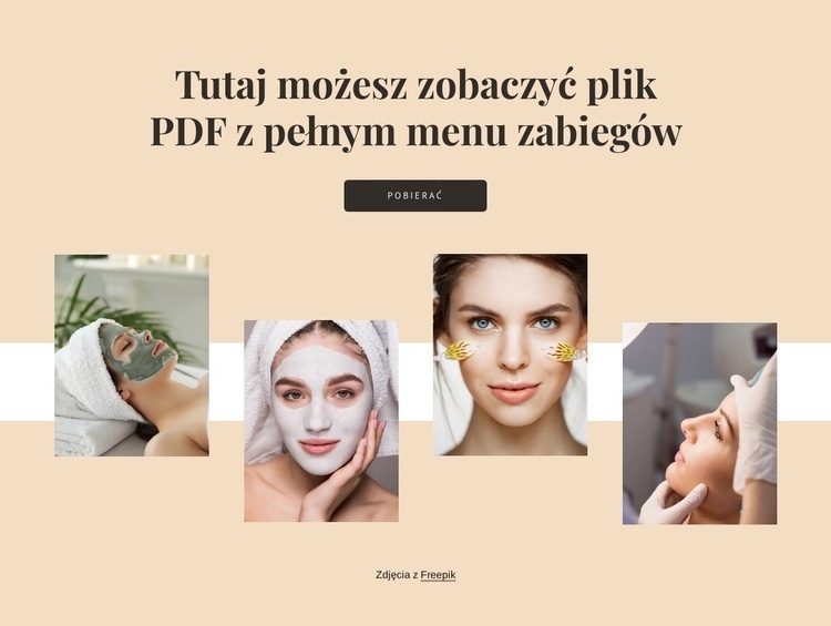 Pełne menu zabiegowe Makieta strony internetowej