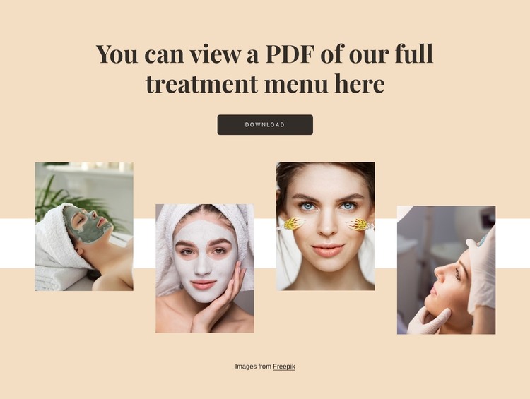 Full treatment menu Web Design