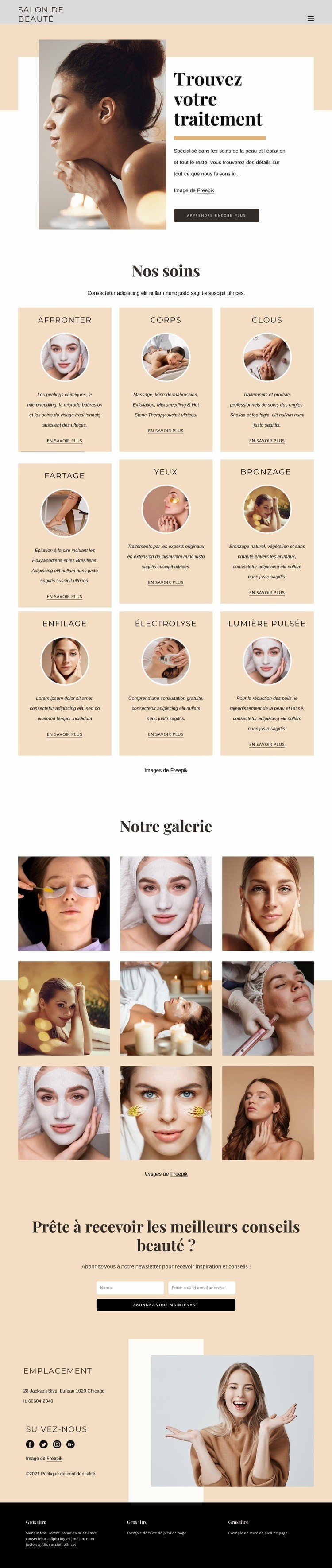 Soins de beauté professionnels Maquette de site Web