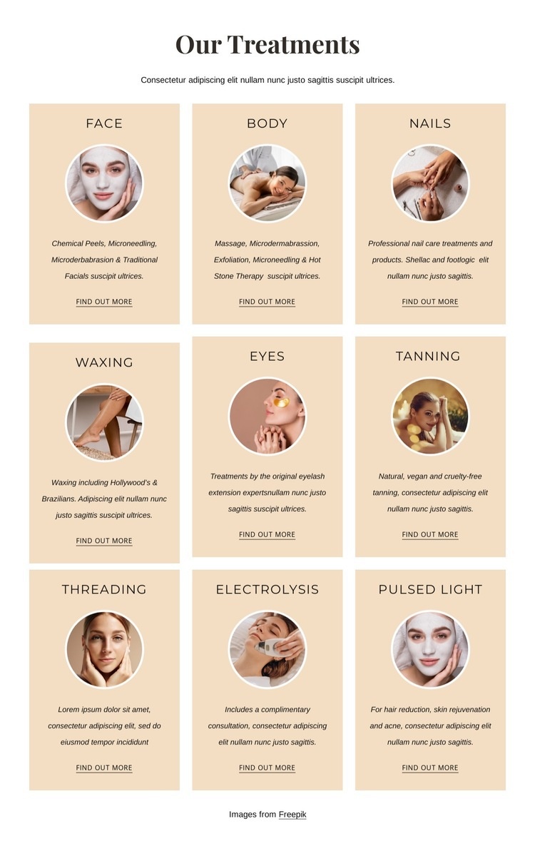 Luxury treatments Html Code Example