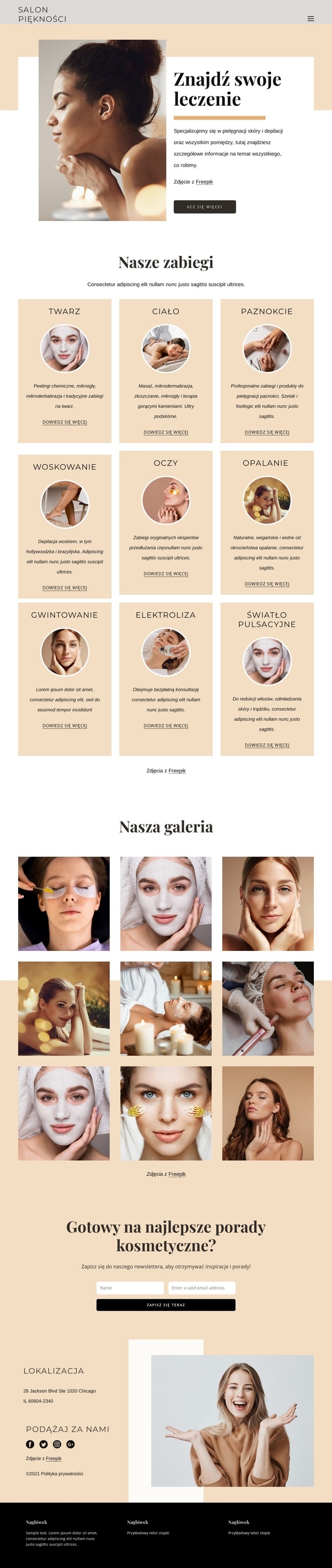 Profesjonalne zabiegi kosmetyczne Makieta strony internetowej