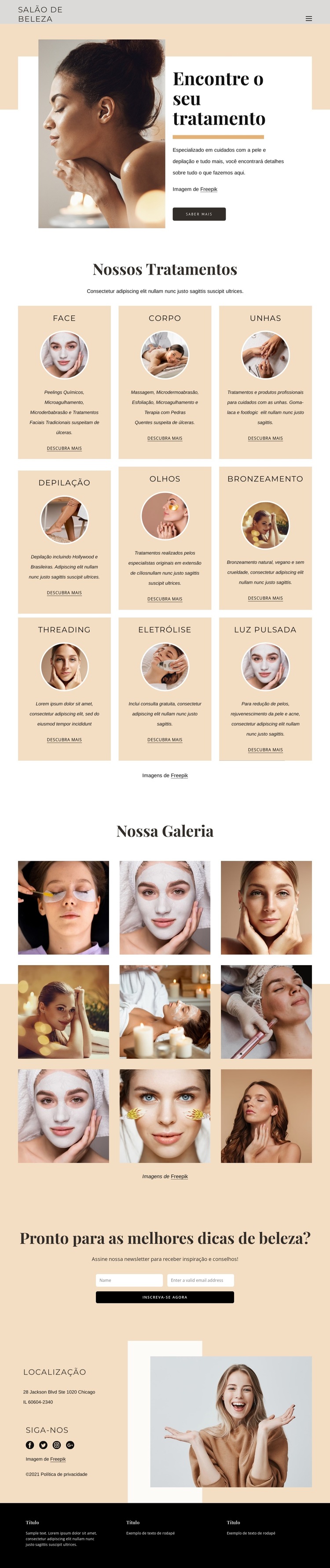 Tratamentos de beleza profissionais Modelo de site