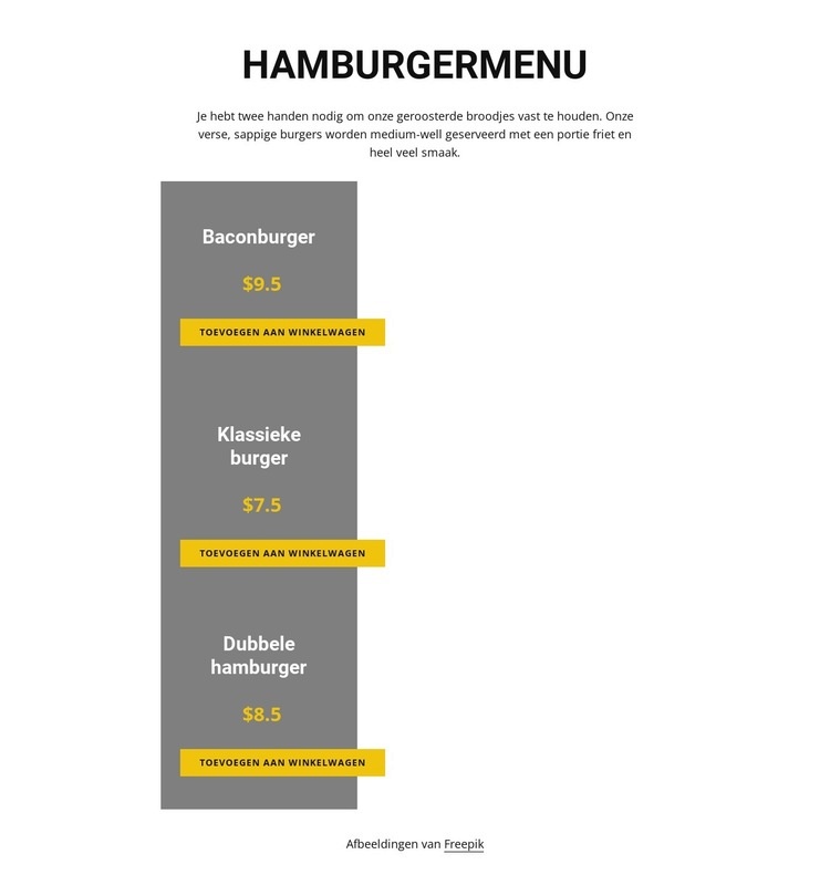 Hamburgermenu Website mockup