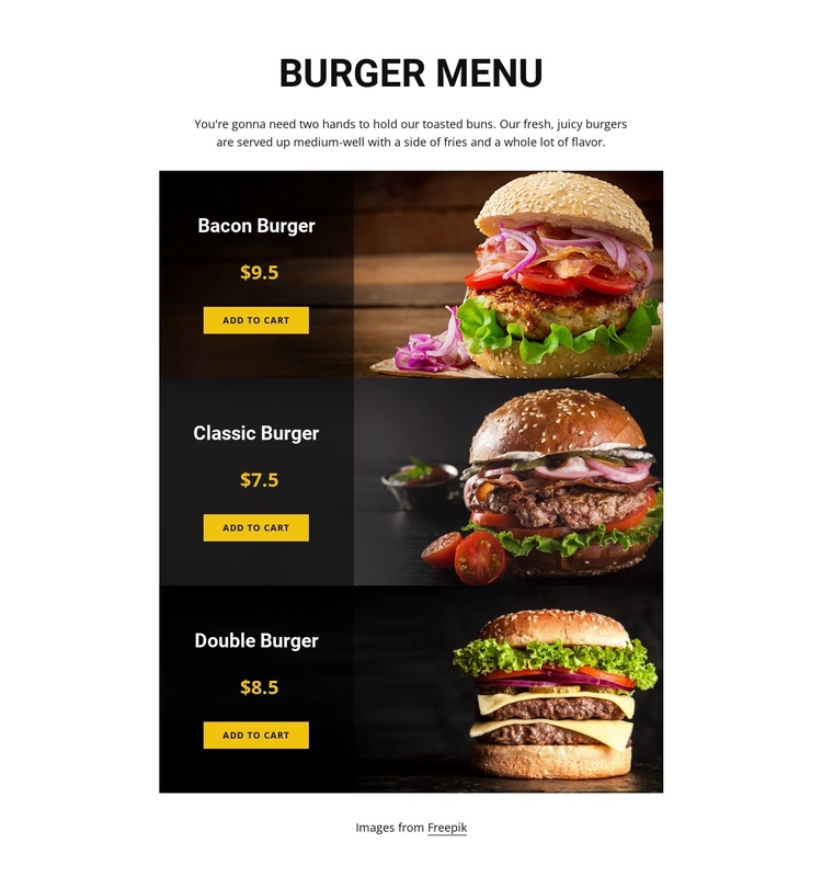 Burger menu One Page Template