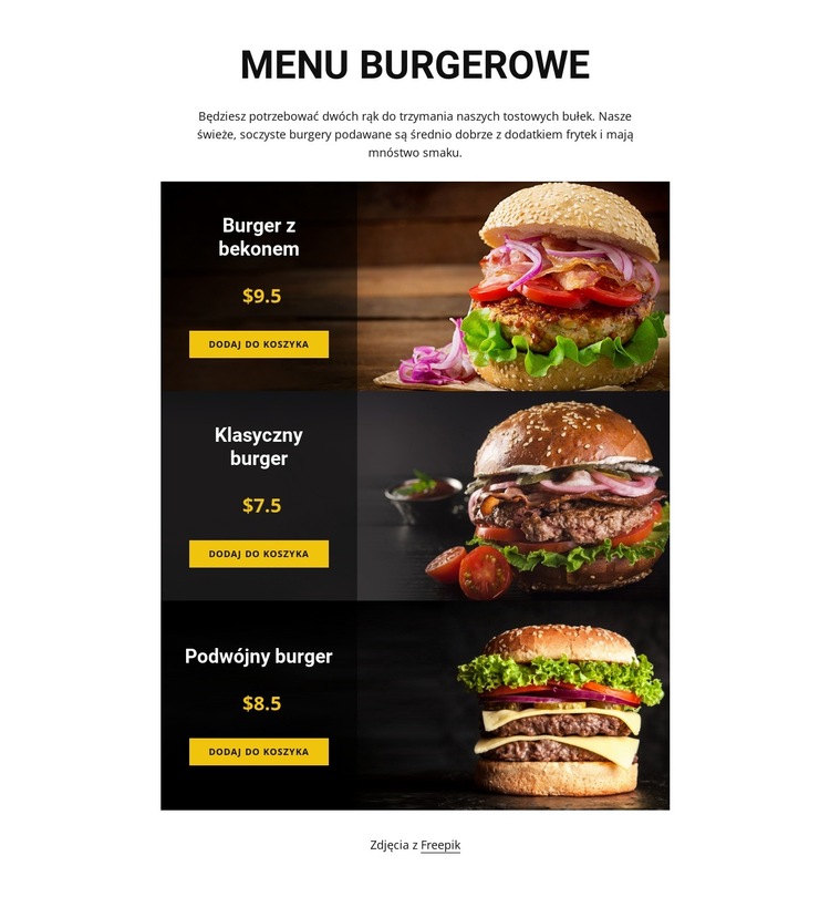Menu burgerowe Szablon witryny sieci Web