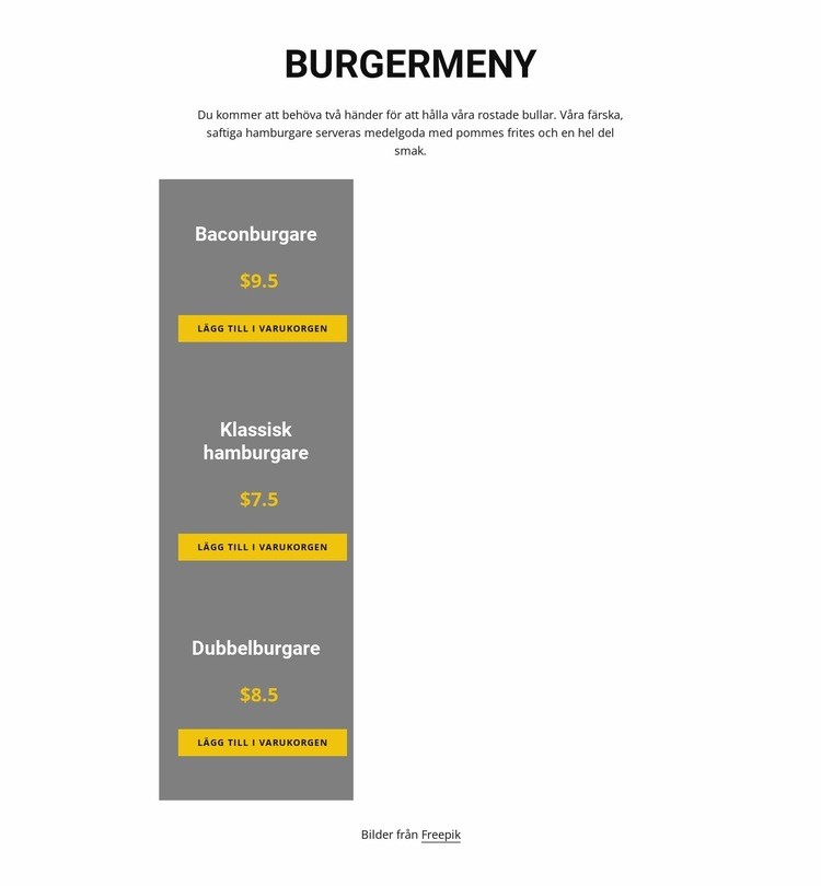 Burgermeny Webbplats mall