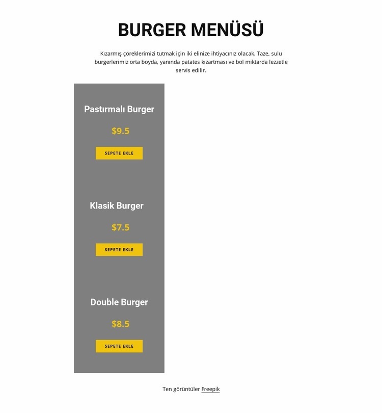 Hamburger menüsü Web sitesi tasarımı