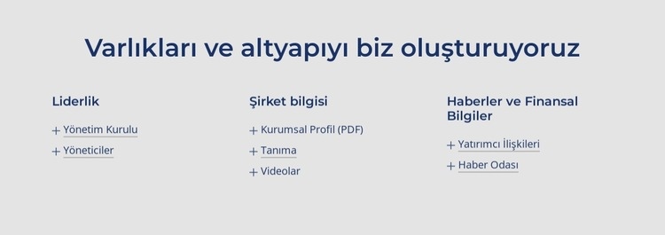 Varlıkları ve altyapıyı biz oluşturuyoruz Açılış sayfası