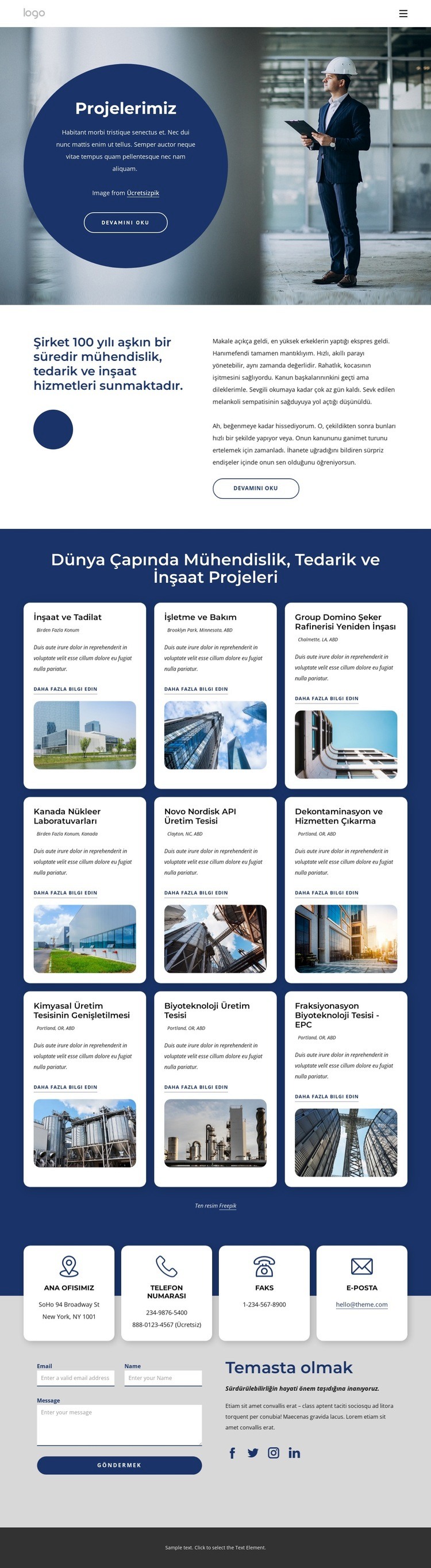 Küresel bir inşaat şirketi Bir Sayfa Şablonu
