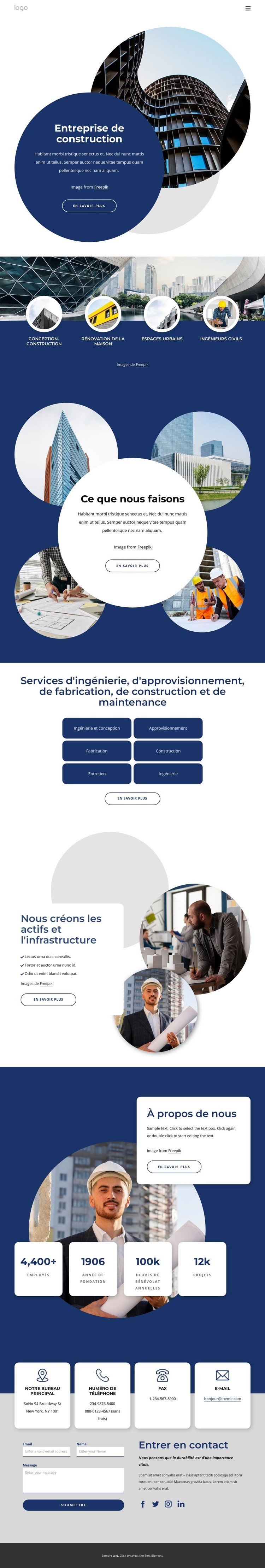 Entreprise internationale de services de construction Page de destination