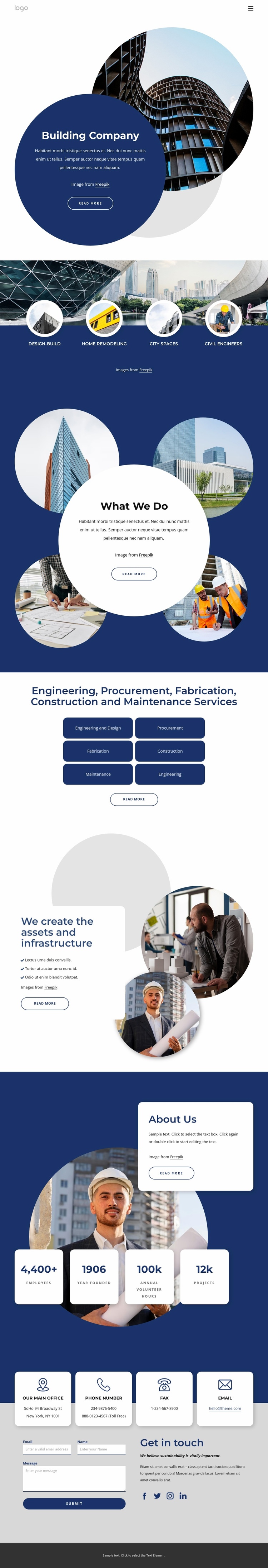 International construction services company Landing Page