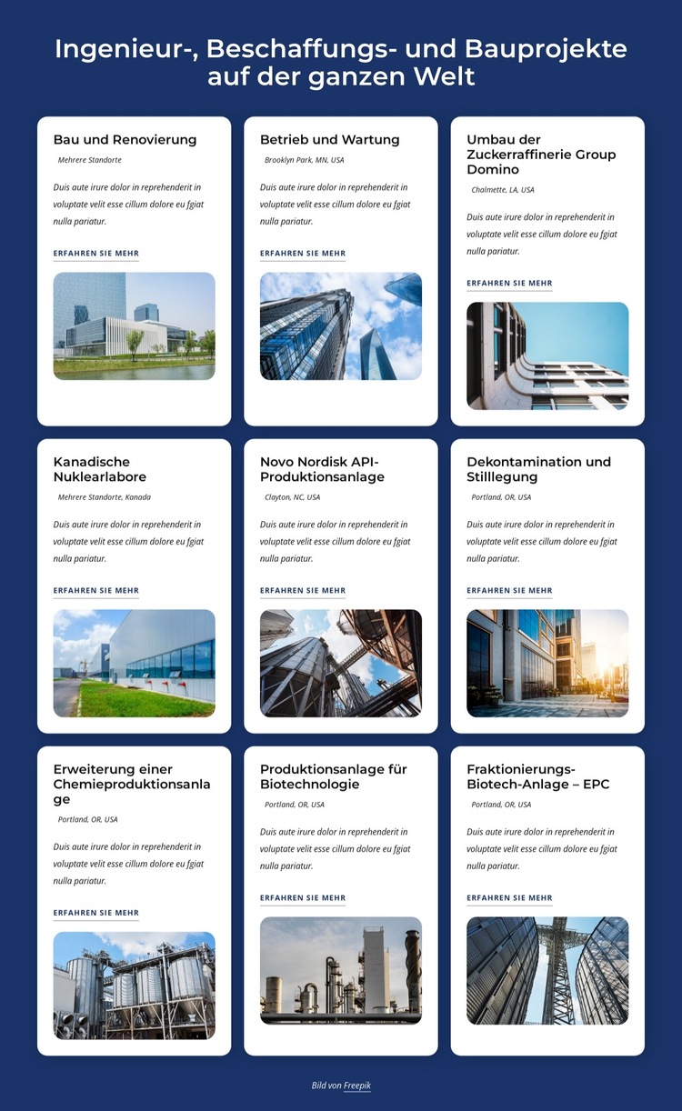 Engineering-, Beschaffungs- und Bauprojekte Website-Vorlage