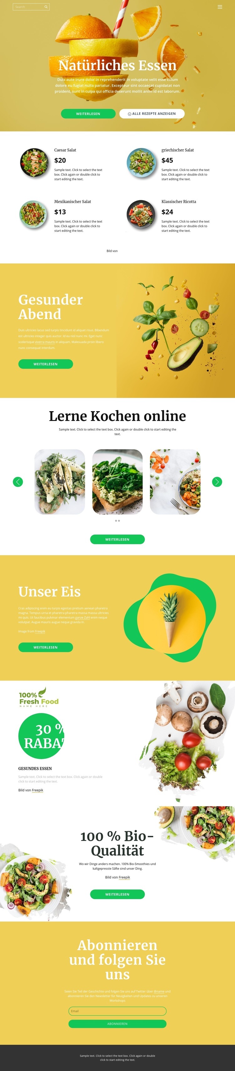 Leckeres und gesundes Essen Website design