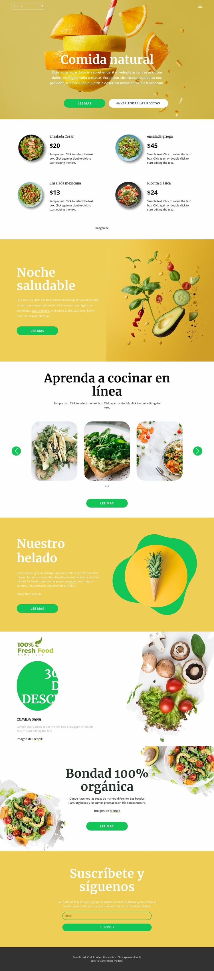 Comida deliciosa y saludable Creador de sitios web HTML