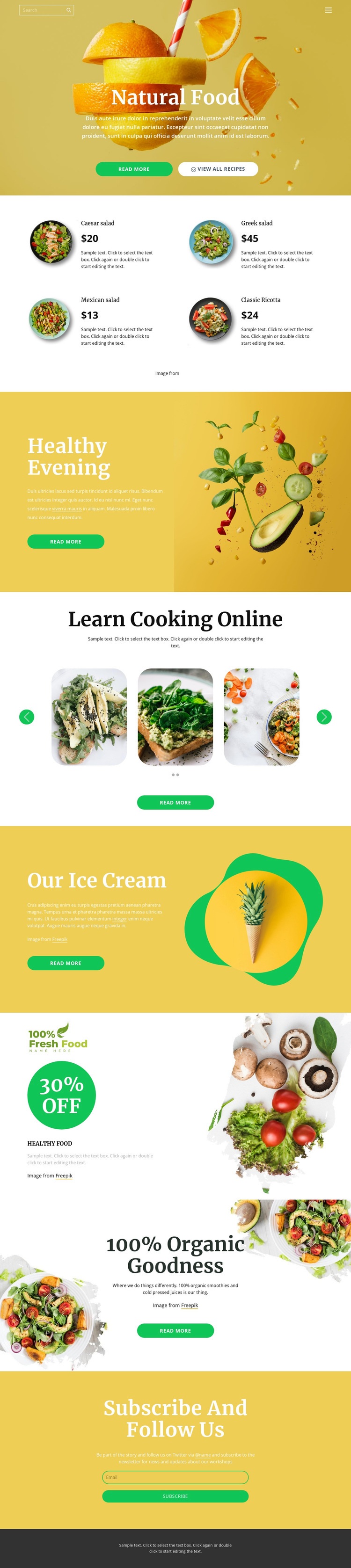 Delicious and healthy food Homepage Design
