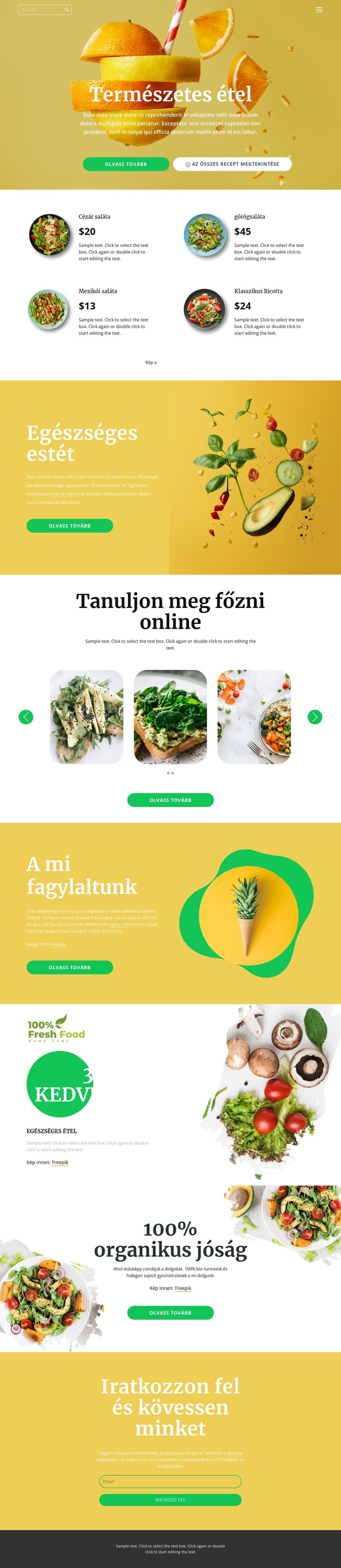 Finom és egészséges étel Weboldal tervezés