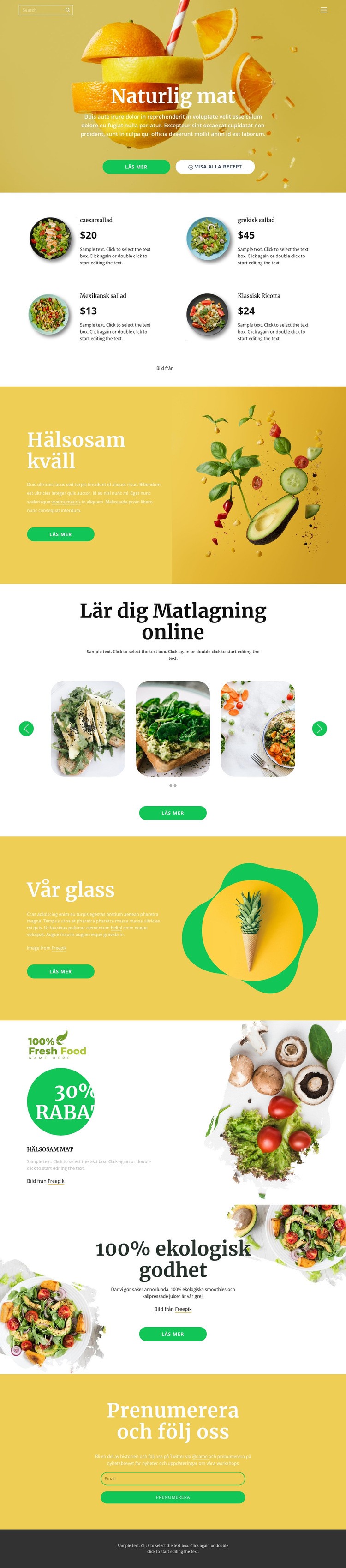 Läcker och hälsosam mat Webbplats mall