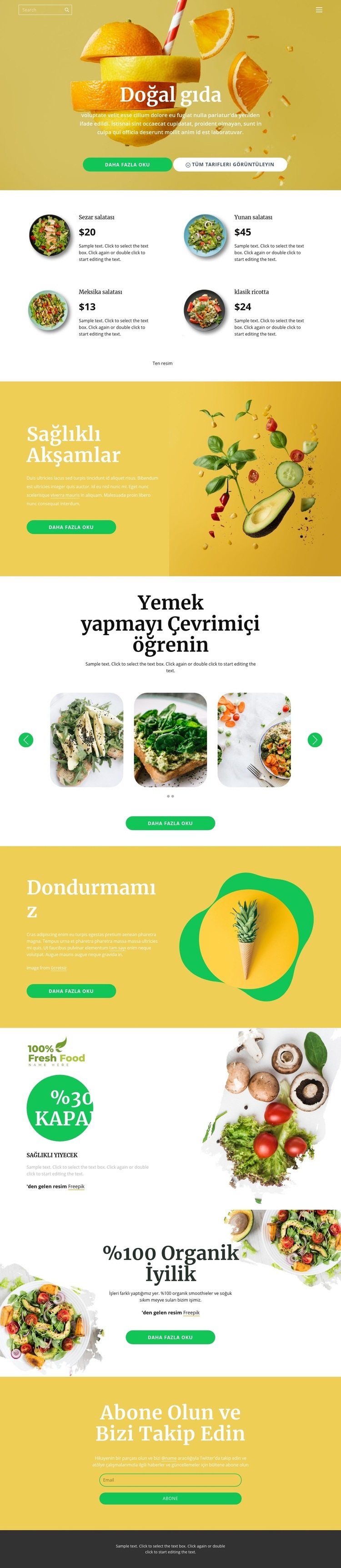 Lezzetli ve sağlıklı yemek Web sitesi tasarımı