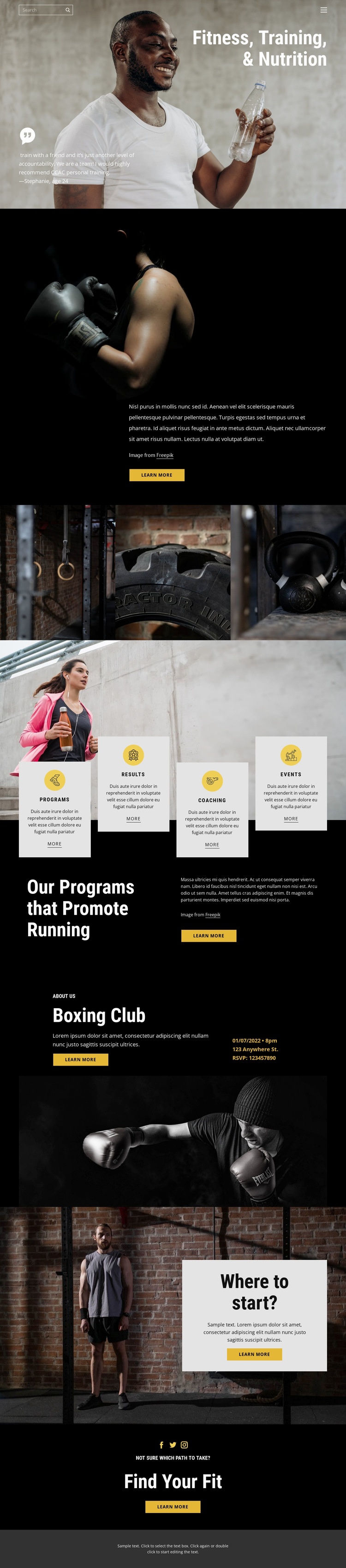 Kickboxing and crossfit Web Page Design