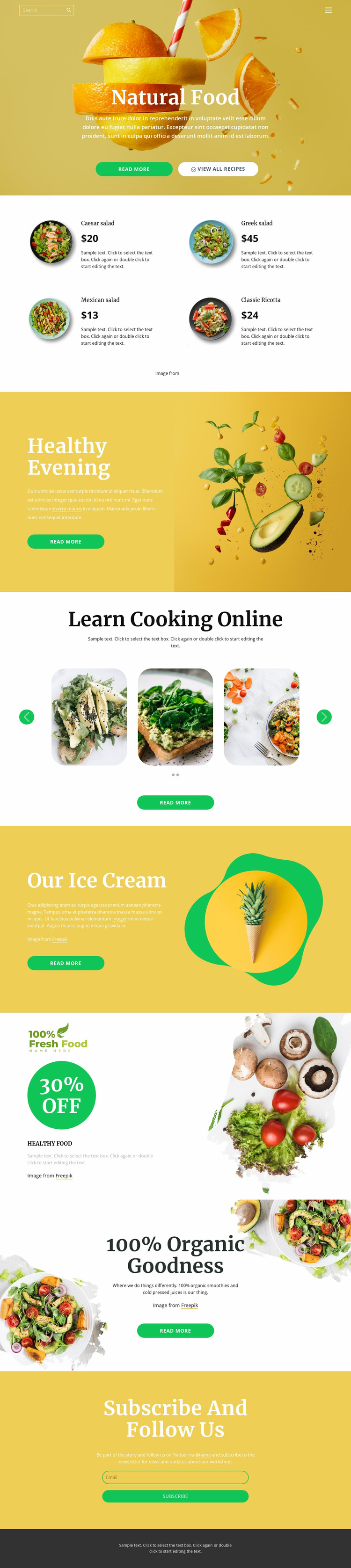 Delicious and healthy food WordPress Website Builder