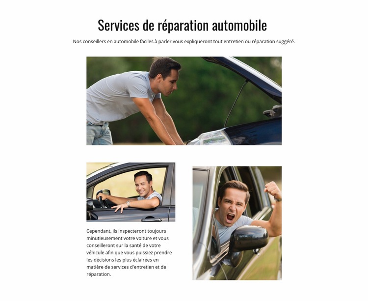 Réparation fiable et automobile Maquette de site Web