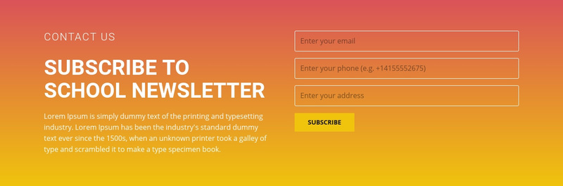 Subscribe to the newsletter Web Page Design