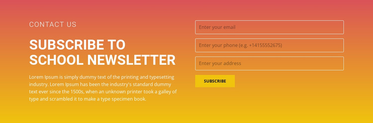 Subscribe to the newsletter Website Builder Templates