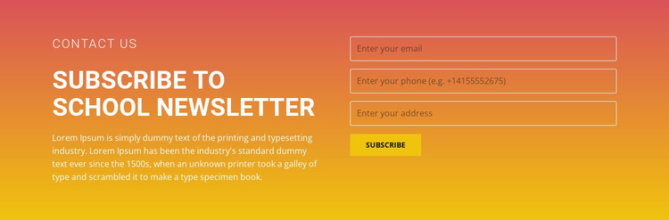 Subscribe to the newsletter Website Mockup