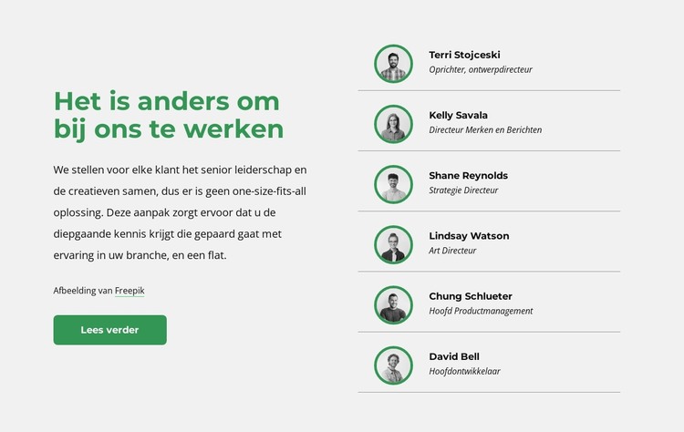 Tijd om ons team te ontmoeten HTML-sjabloon