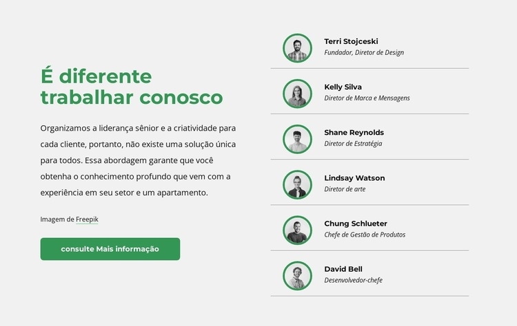 Hora de conhecer nossa equipe Construtor de sites HTML