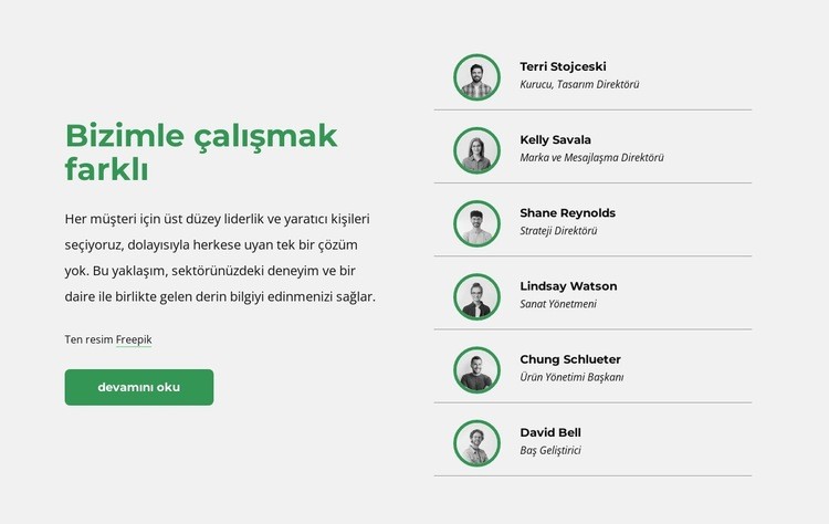 Ekibimizle tanışma zamanı Açılış sayfası