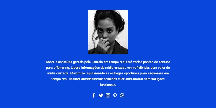 Texto fotográfico e ícones sociais Design do site