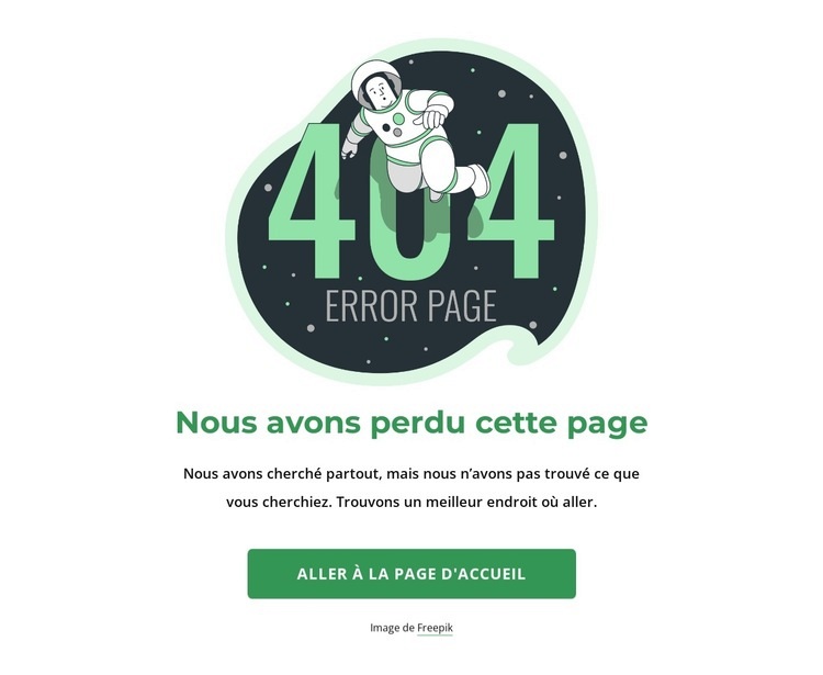 Page 404 sur le thème de l'espace Créateur de site Web HTML