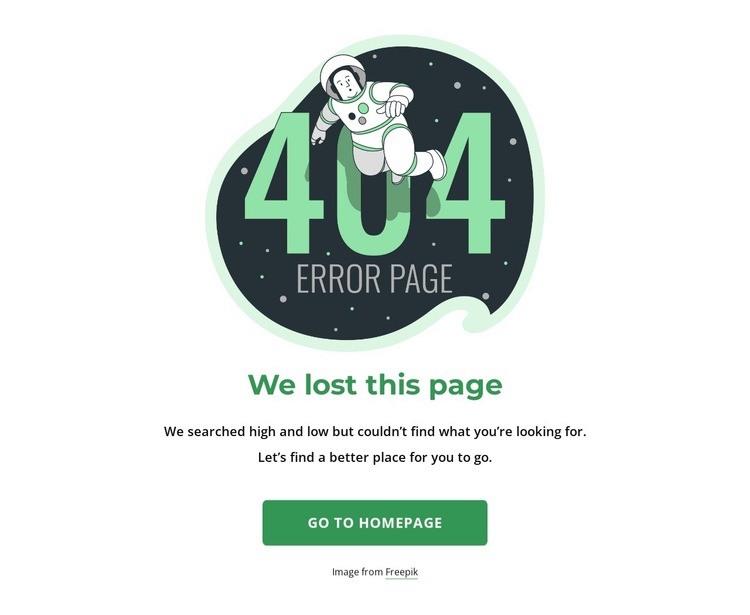 Rymdtema 404 sida Html webbplatsbyggare