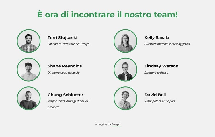 È ora di incontrare il nostro team creativo Un modello di pagina