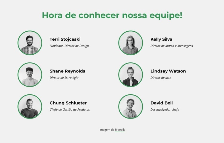 É hora de conhecer nossa equipe criativa Modelos de construtor de sites