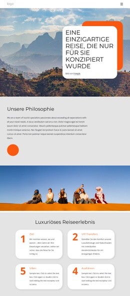 Eine Einzigartige Reise – Web-Mockup