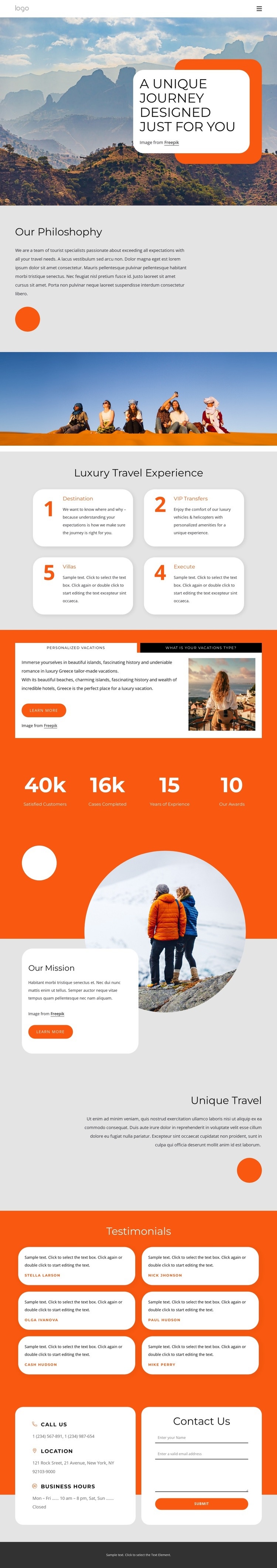 A unique journey Homepage Design